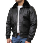 Men’s A2 Air Force Cowhide Leather Bomber Jacket with Detachable Shearling Collar
