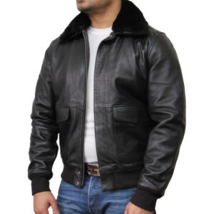 Men’s A2 Air Force Cowhide Leather Bomber Jacket with Detachable Shearling Collar