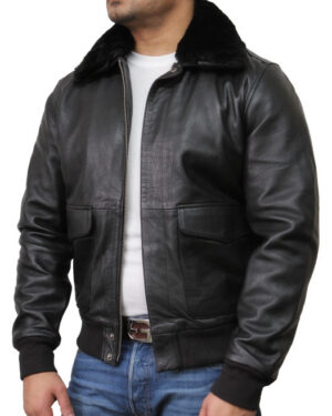 Men’s A2 Air Force Cowhide Leather Bomber Jacket with Detachable Shearling Collar