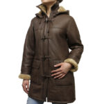 Women’s Brown Shearling Duffle Coat with Detachable Hood