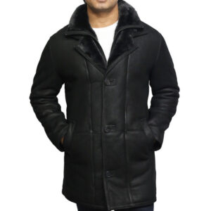Men’s Brown Shearling Sheepskin Double Collar Winter Coat