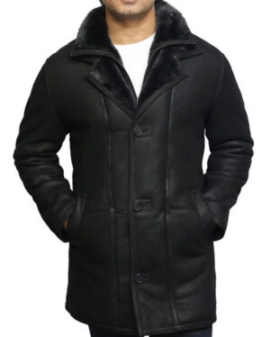 Men’s Brown Shearling Sheepskin Double Collar Winter Coat