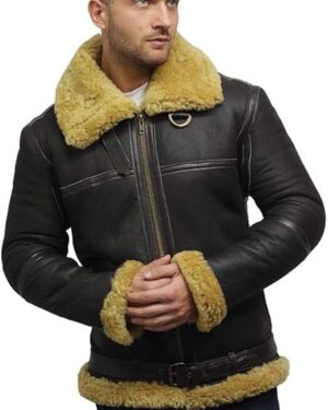 Men’s Sheepskin Flying Aviator Style Jacket with Ginger Fur Lining
