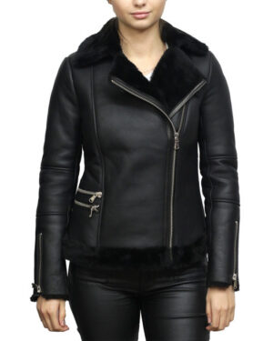 Women’s Black Shearling Biker Jacket
