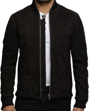 Men’s Premium Soft Suede Bomber Jacket Classic Slim Fit