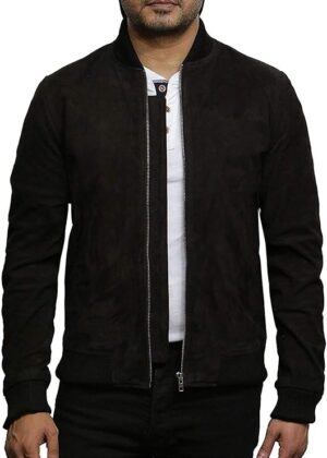 Men’s Premium Soft Suede Bomber Jacket Classic Slim Fit