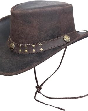 Vintage Leather Cowboy Wide Brim Aussie Outback Western Hat