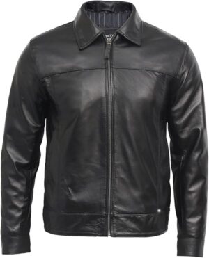 Men’s Classic Cowhide Zip-Up Style Leather Harrington Jacket