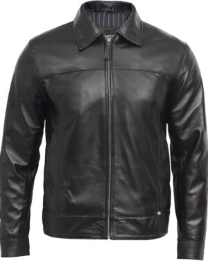 Men’s Classic Cowhide Zip-Up Style Leather Harrington Jacket
