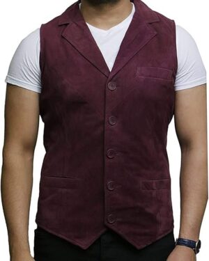 Men’s Goat Suede Vest with Satin Lining Tailored Waistcoat