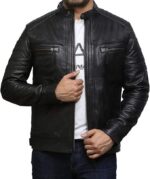 Mens Genuine Leather Biker Jacket Vintage