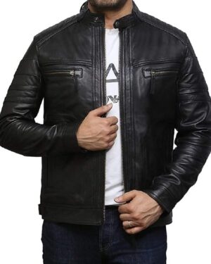 Mens Genuine Leather Biker Jacket Vintage