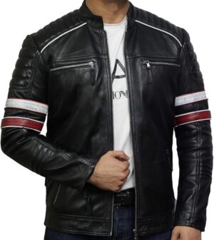 Men’s Vintage Cafe Racer Leather Biker Jacket  | Soft Sheep Leather, Quilted Design