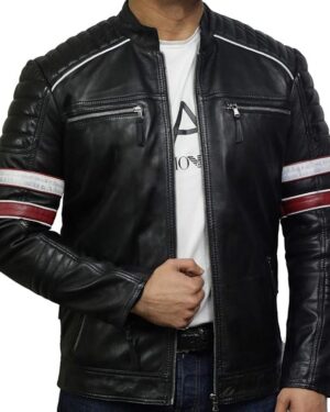 Men’s Vintage Cafe Racer Leather Biker Jacket  | Soft Sheep Leather, Quilted Design