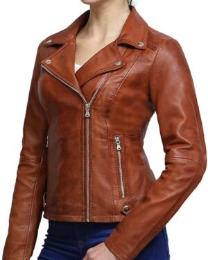 Women’s Tan Soft Nappa Leather Biker Jacket