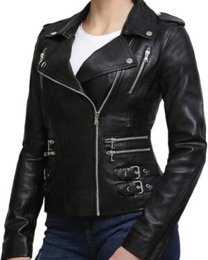 Women’s Asymmetric Moto Style in Soft Sheepskin Leather Biker Jacket
