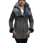 Women’s Grey Suede Hooded Sheepskin Coat