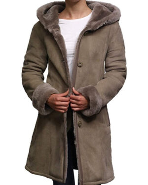 Women’s Suede Merino Shearling Sheepskin Parka Luxury Hooded Winter Coat