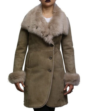 Women’s Toscana Shearling Suede Double Breasted Merino Sheepskin Winter Coat