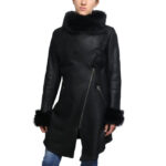 Women’s Black Merino Shearling Coat with Toscana Fur Collar