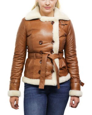 uxury Women’s Tan Leather Sheepskin Jacket