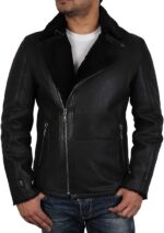 Men’s Luxury Merino Shearling Aviator Style Sheepskin Biker Jacket