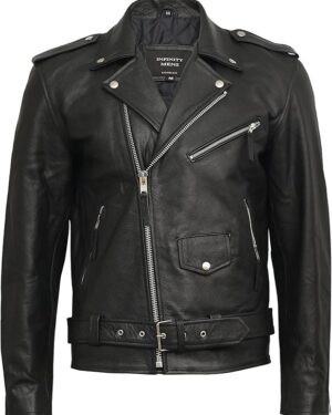 Mens Genuine Leather Biker Jacket Cowhide Brando