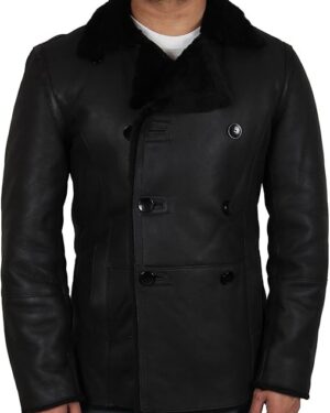 Men’s Premium Shearling Sheepskin PeacoatLeather Jacket