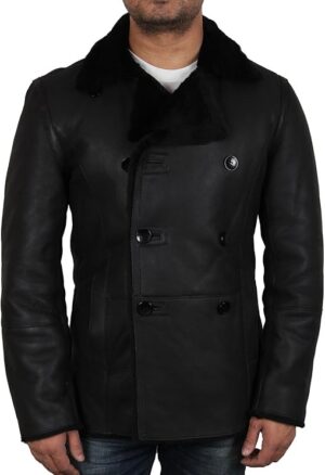 Men’s Premium Shearling Sheepskin PeacoatLeather Jacket