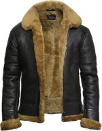 Men’s Antique Genuine Shearling Sheepskin Aviator Jacket