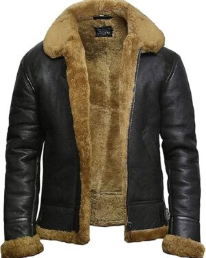 Men’s Antique Genuine Shearling Sheepskin Aviator Jacket
