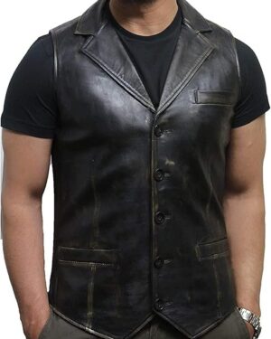 Men Vintage Smart Leather Waistcoat Designer Fit