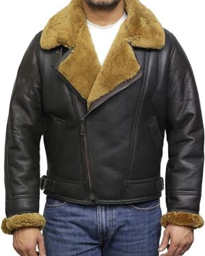 Men’s Premium Shearling Flying Sheepskin Brown & Ginger Aviator Jacket