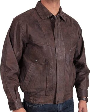 Mens Soft Sheep Nappa, Slim Fit, Funnel Neck Real Leather Bomber Jacket