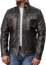 Men’s Vintage Black Leather Bomber Jacket