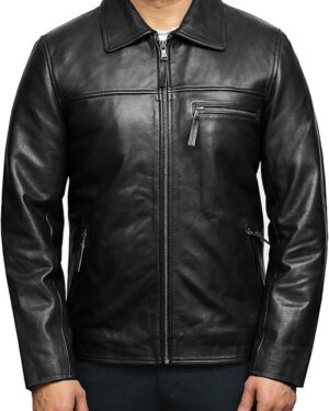 Mens Genuine Leather Biker Jacket Cow Hide