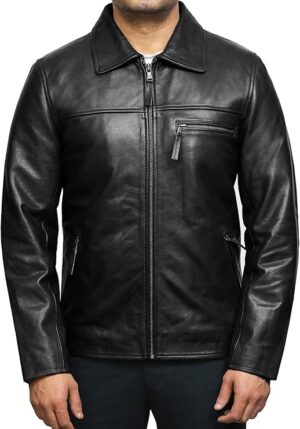 Mens Genuine Leather Biker Jacket Cow Hide