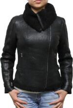 Women’s Luxury Sheepskin Coat with Soft Wool Fleece Toscana Shearling Biker Jacket