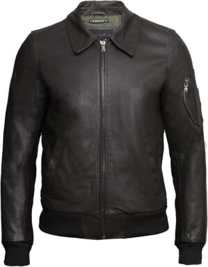 Men’s Soft Sheep Nappa Leather Classic Slim Fit Leather Bomber Jacket