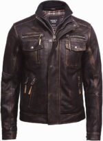 Men’s Vintage Crinkle Distressed Retro Biker Style Leather Jacket