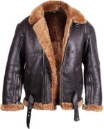 Men’s Brown Sheepskin Flying Aviator Style Jacket with Ginger Fur Lining