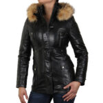 Women’s Classic Mid-Length Hooded Parka Nappa Leather Jacket