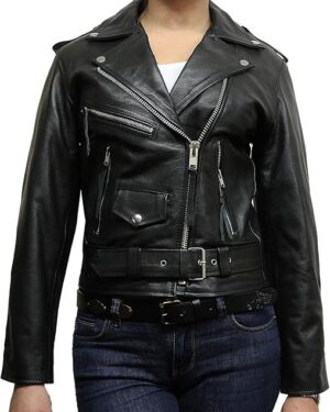 Women’s Brando Casual Soft Real Sheepskin Leather Biker Jacket