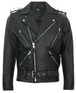 Men’s Black Leather Biker Jacket with Spikes